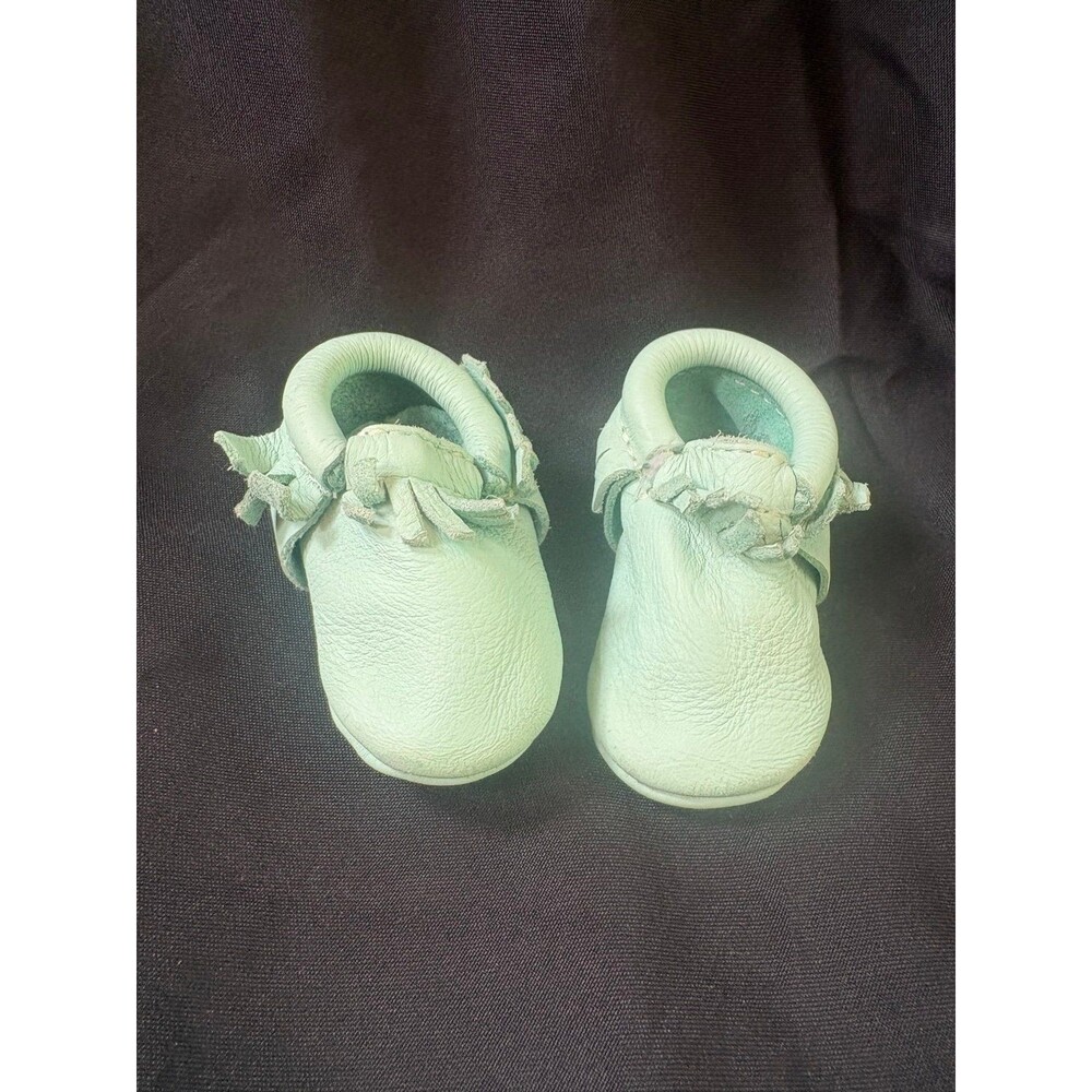 Freshly picked baby size 2 mint green blue moccasin shoes